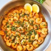 POrtuguese Shrimp in a pan.