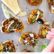 Roasted Eggplant Bruschetta drizzled with glaze