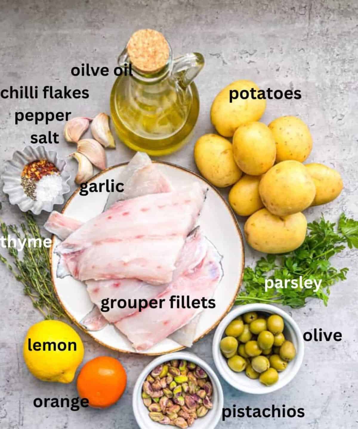 Ingredients for grouper packet on the table.