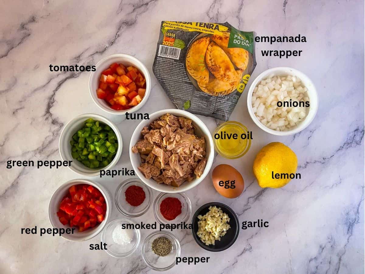 Ingredient for Tuna Pie on a table.