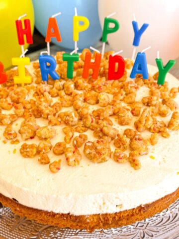 birthday cake with candles.
