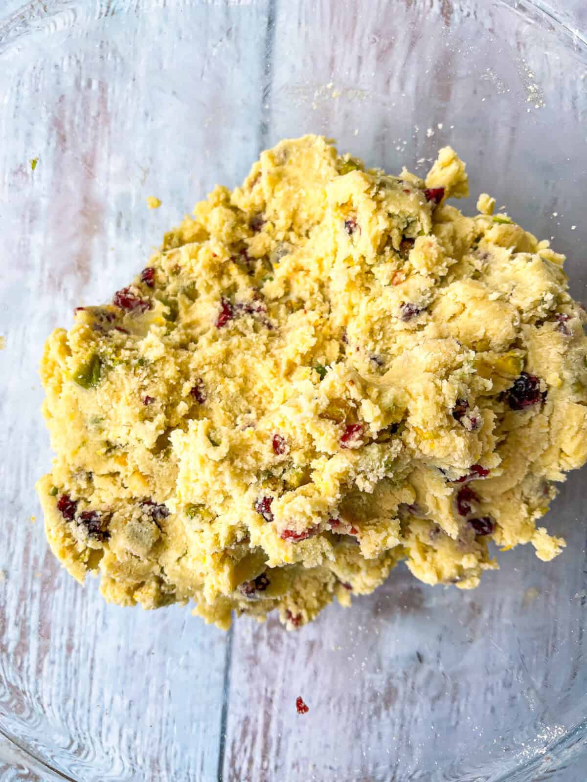 pistachio cookie dough fully mixed in bowl
