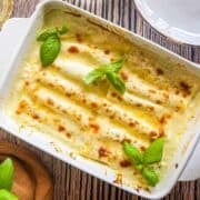 casserole dish of seafood cannelloni.
