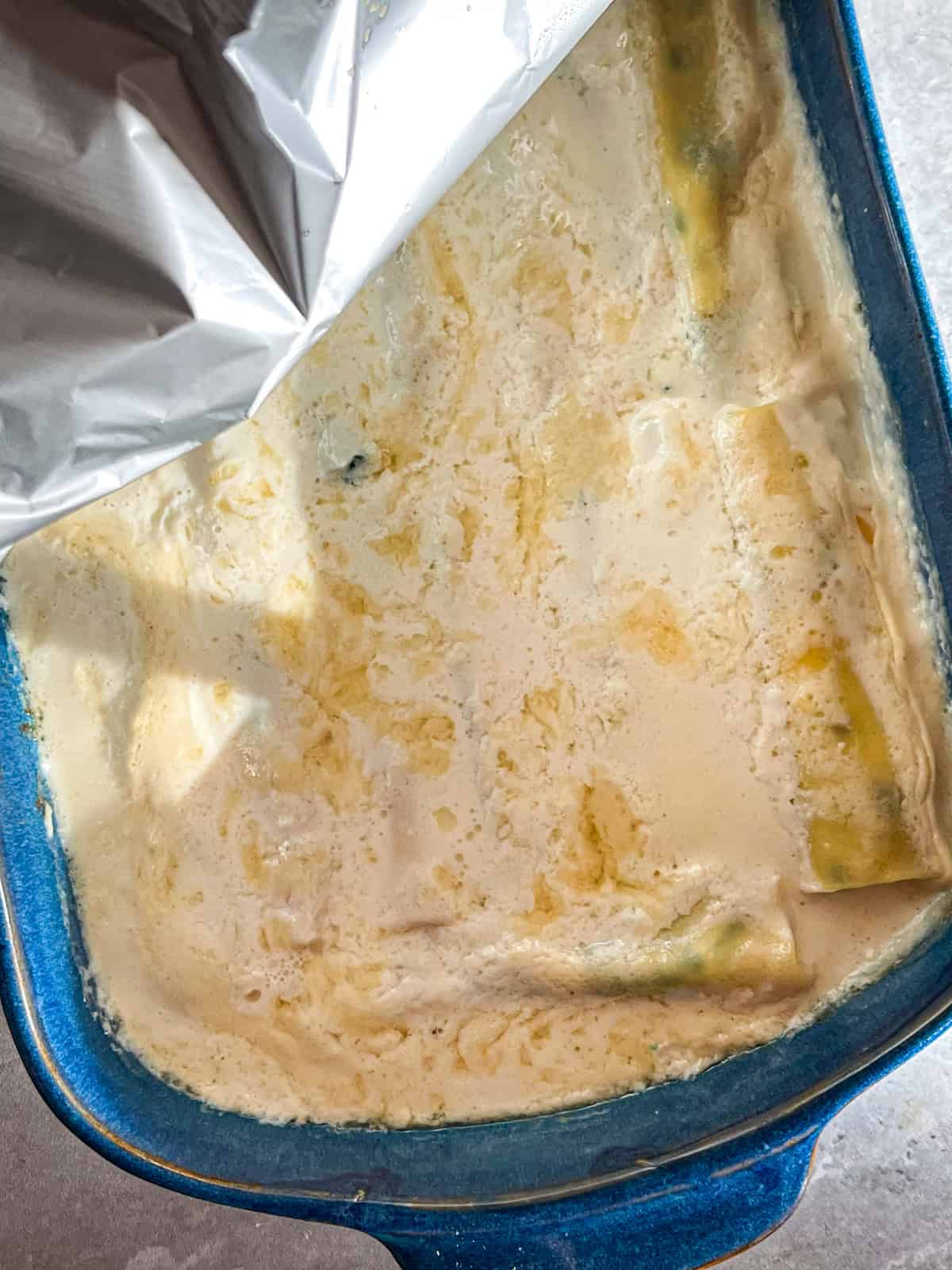removing foil from casserole dish when cannelloni is almost finished baking.