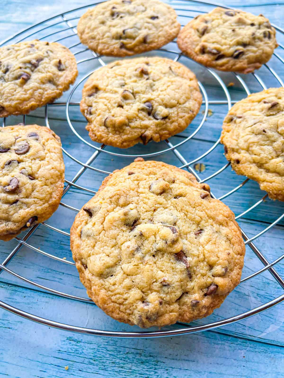 Bailey’s Irish Cream Chocolate Chip Cookies on a rack