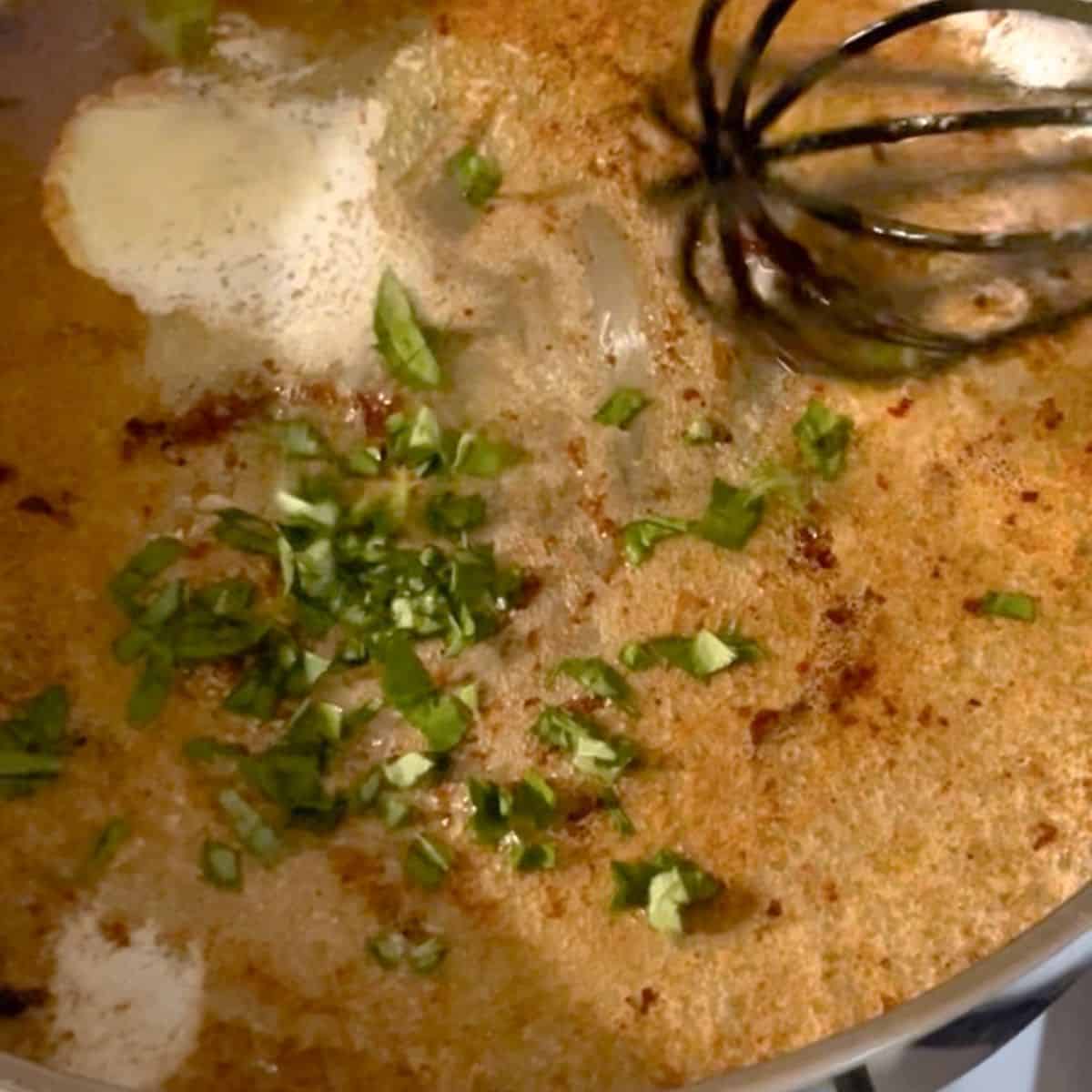 buttery pan sauce with lemon juice and basil.