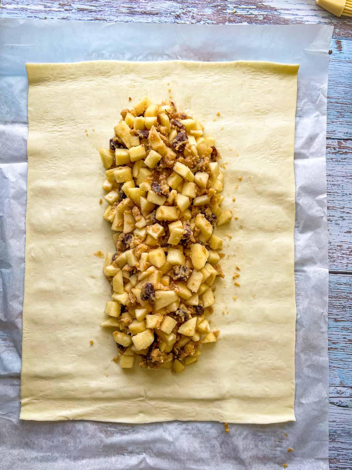 apple mixture laid onto center of dough