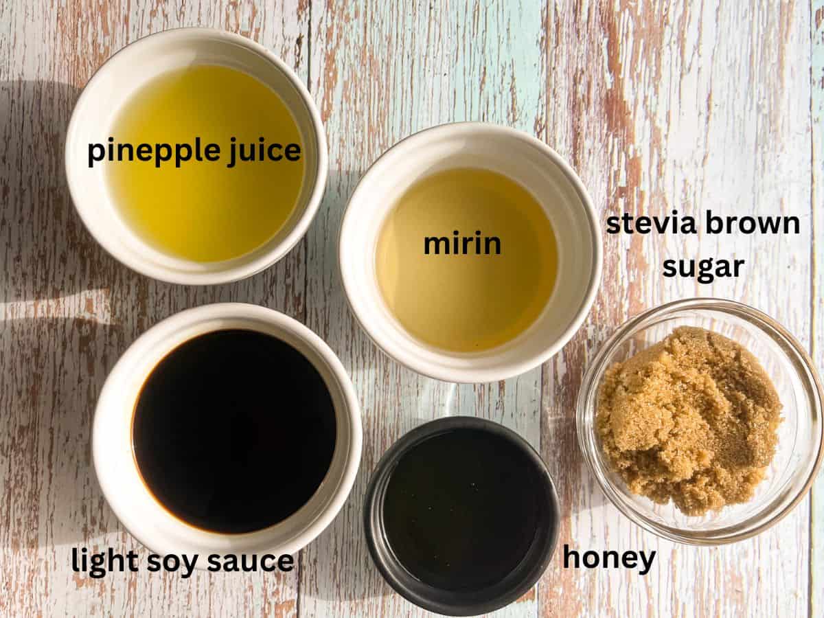 Ingredients for recipe laid out on a table and labeled