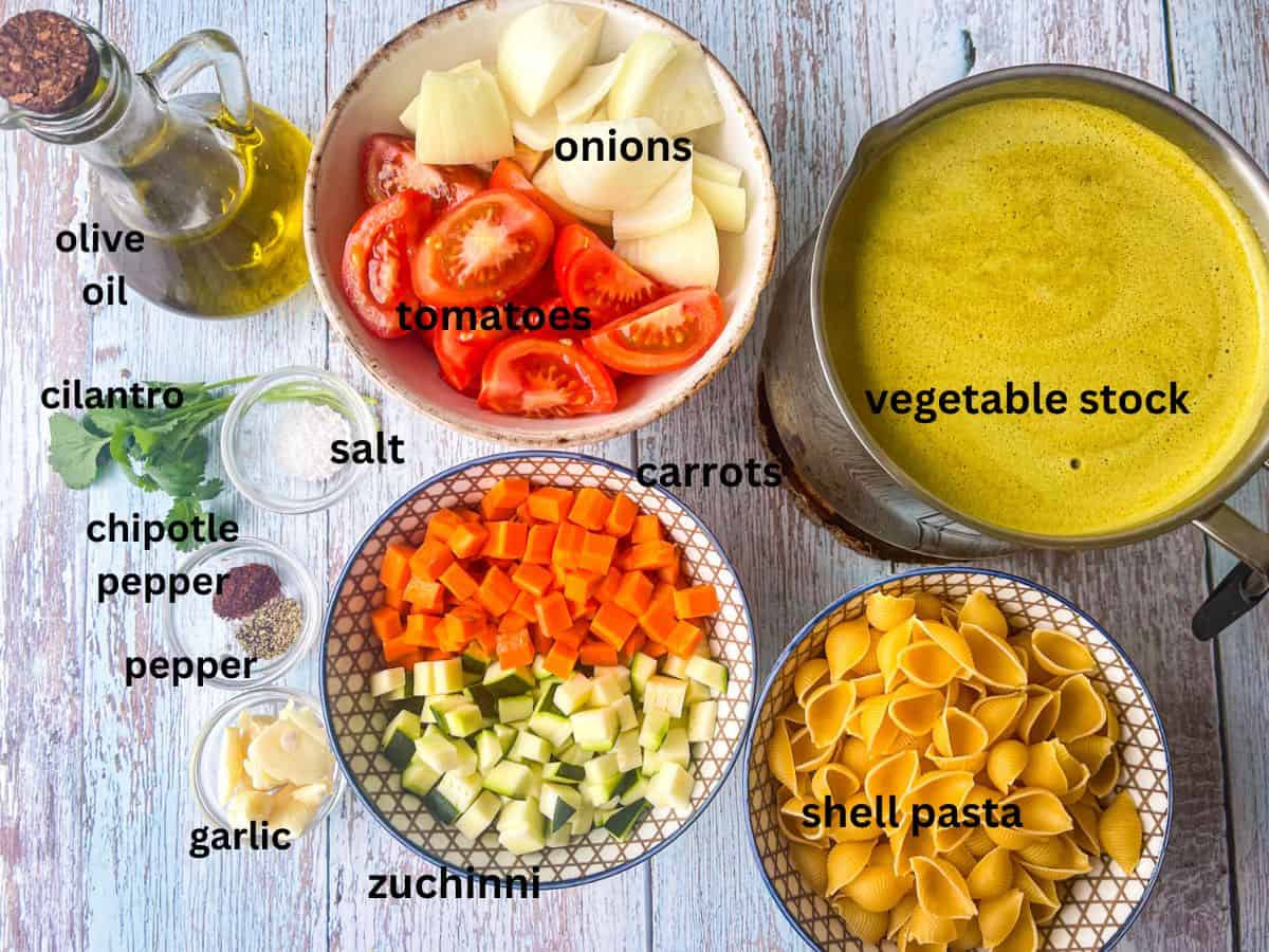 ingredients for recipe laid out on a table and labeled