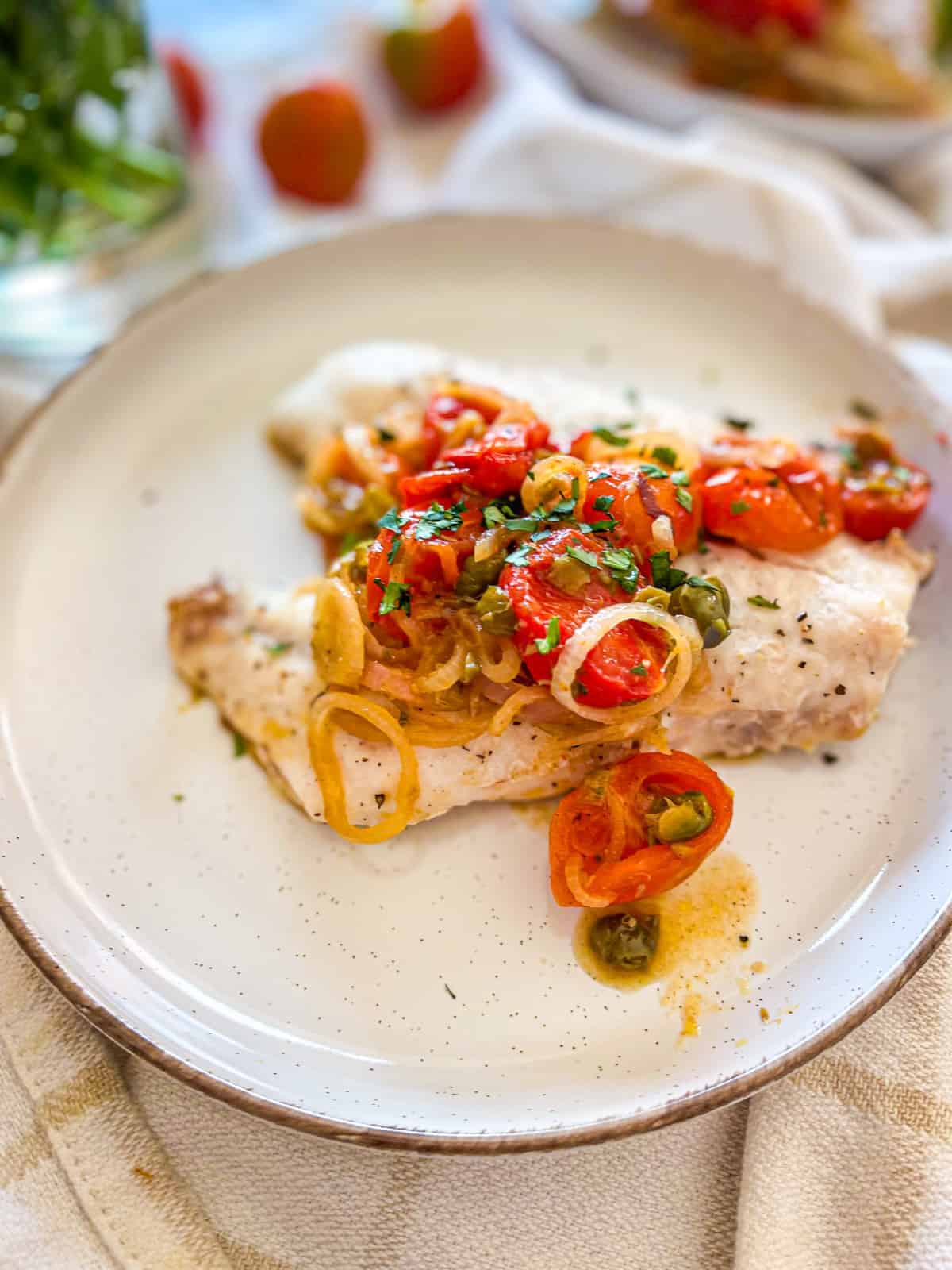 red snapper on a plate.
