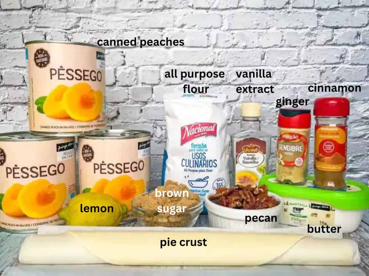 ingredients for recipe laid out on a counter and labeled.