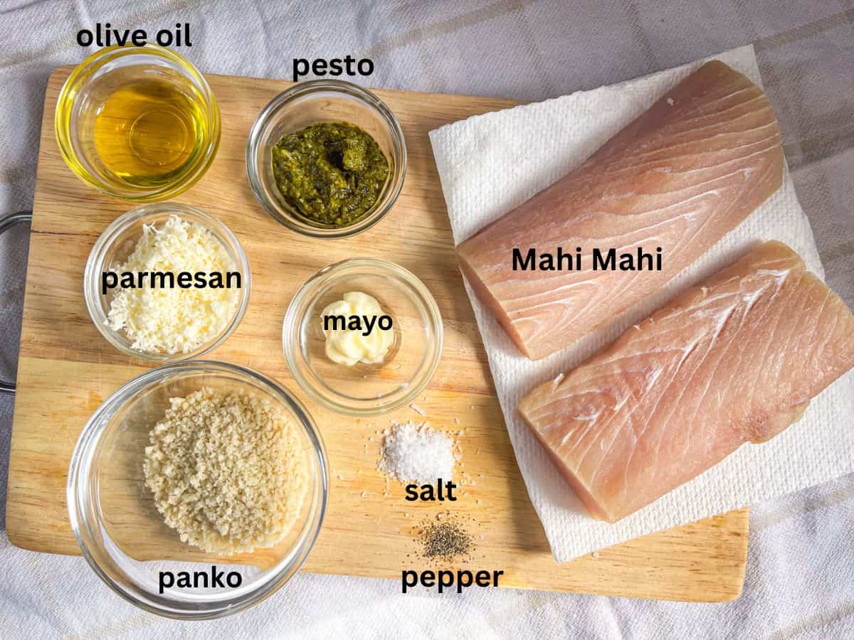 ingredients for recipe laid out on the table and labeled.