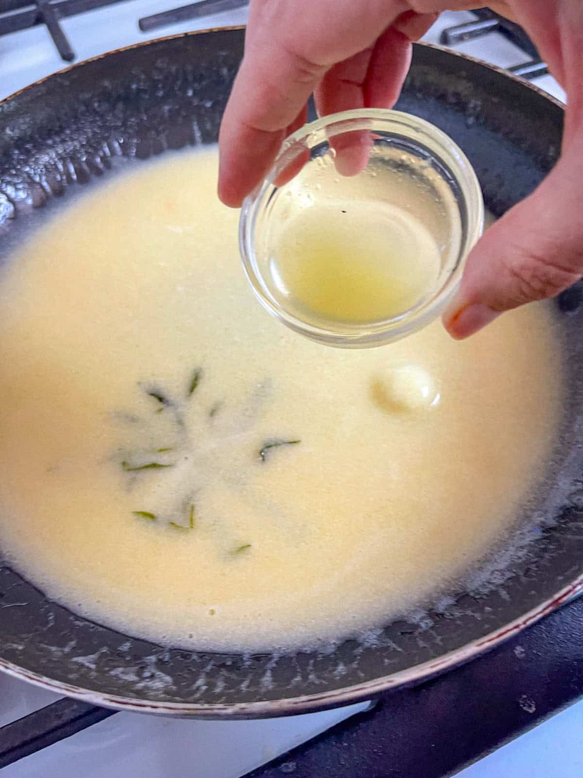 lemon juice added to butter sauce.