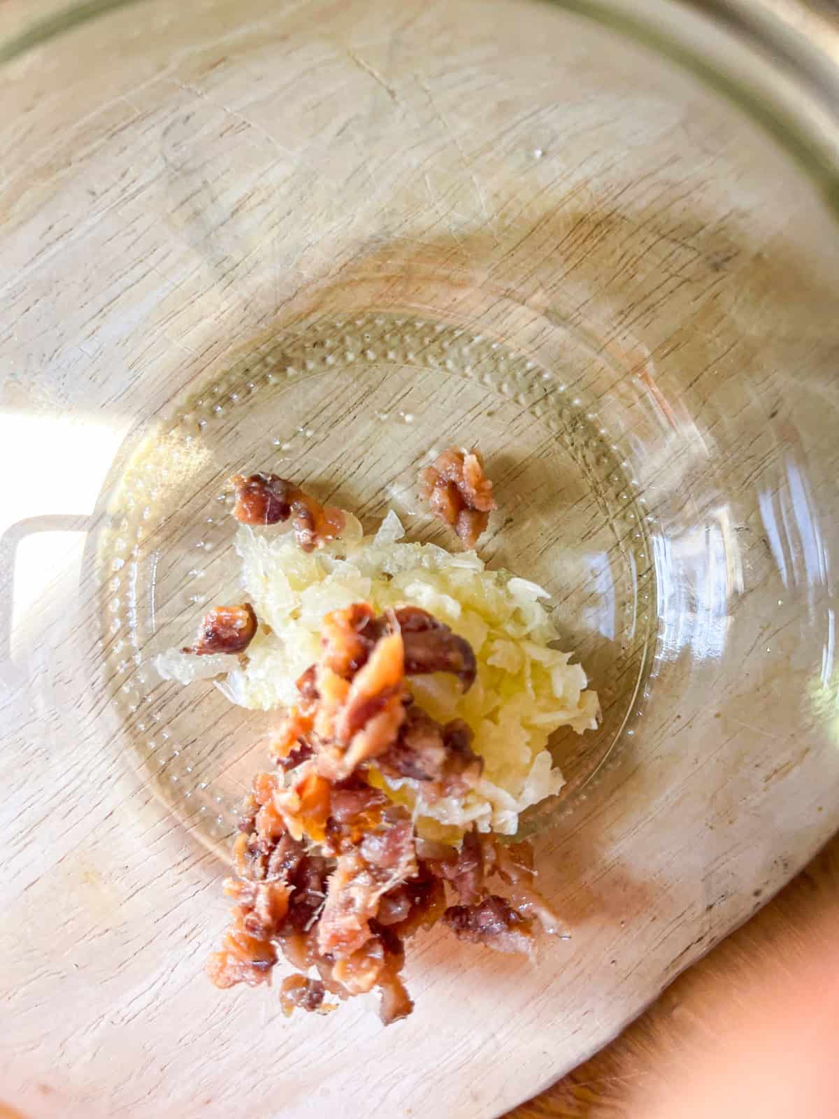 minced anchovies and garlic in a mason jar.