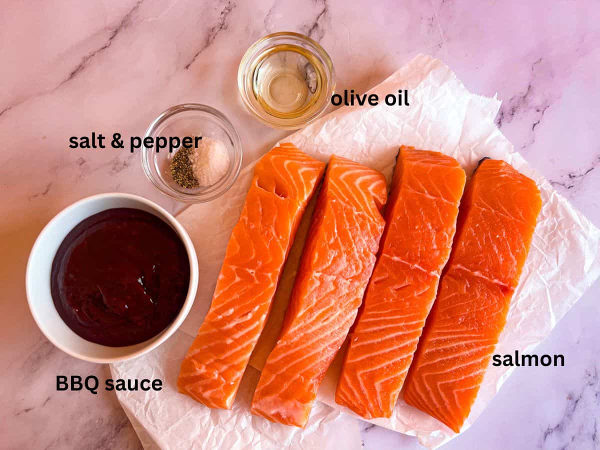 ingredients for grilled salmon on the table.