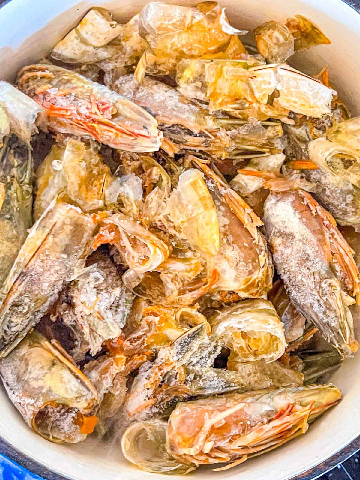 Shrimp Shells in a pot.