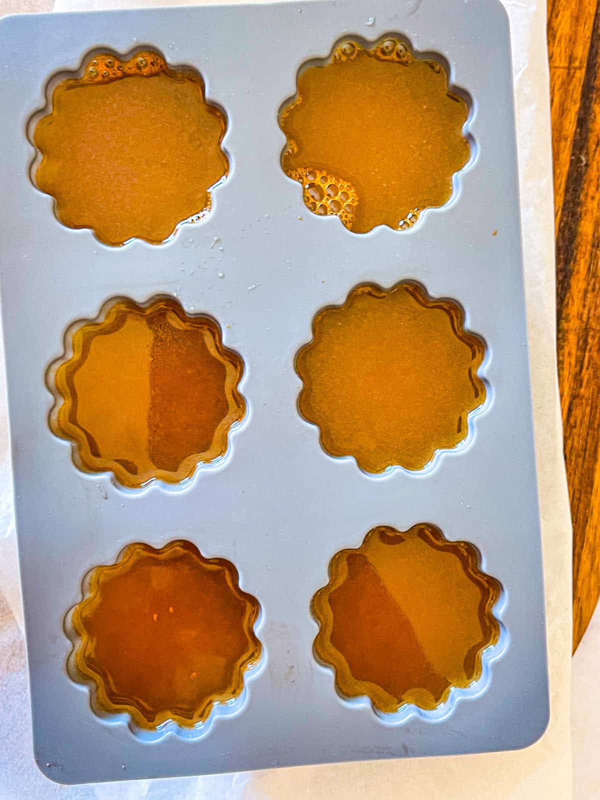 Shrimp stock poured into molds.