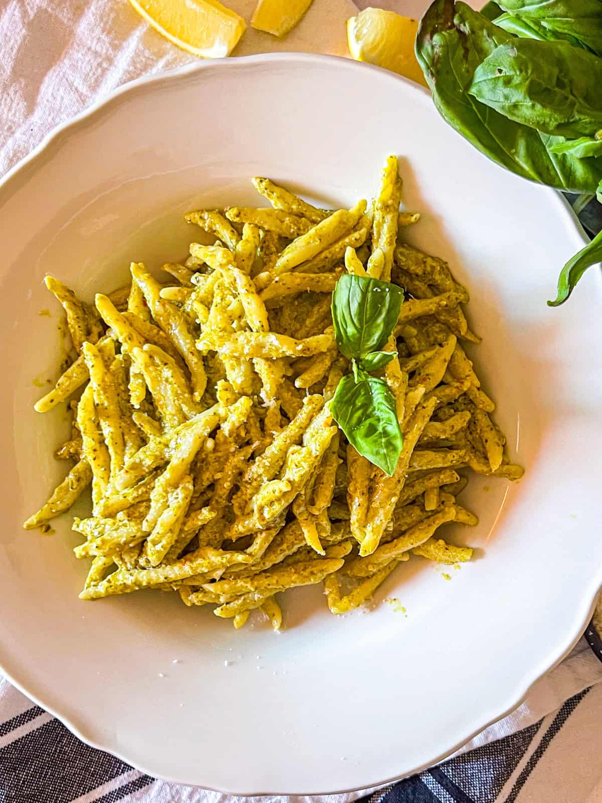 Pesto pasta in a bowl