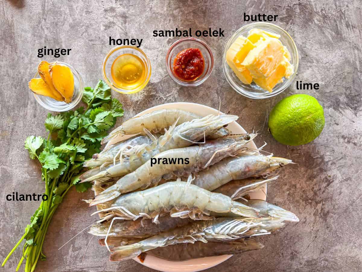 ingredients for recipe laid out on the table and labeled.