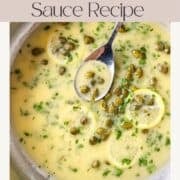 Piccata sauce in a sauce pan.