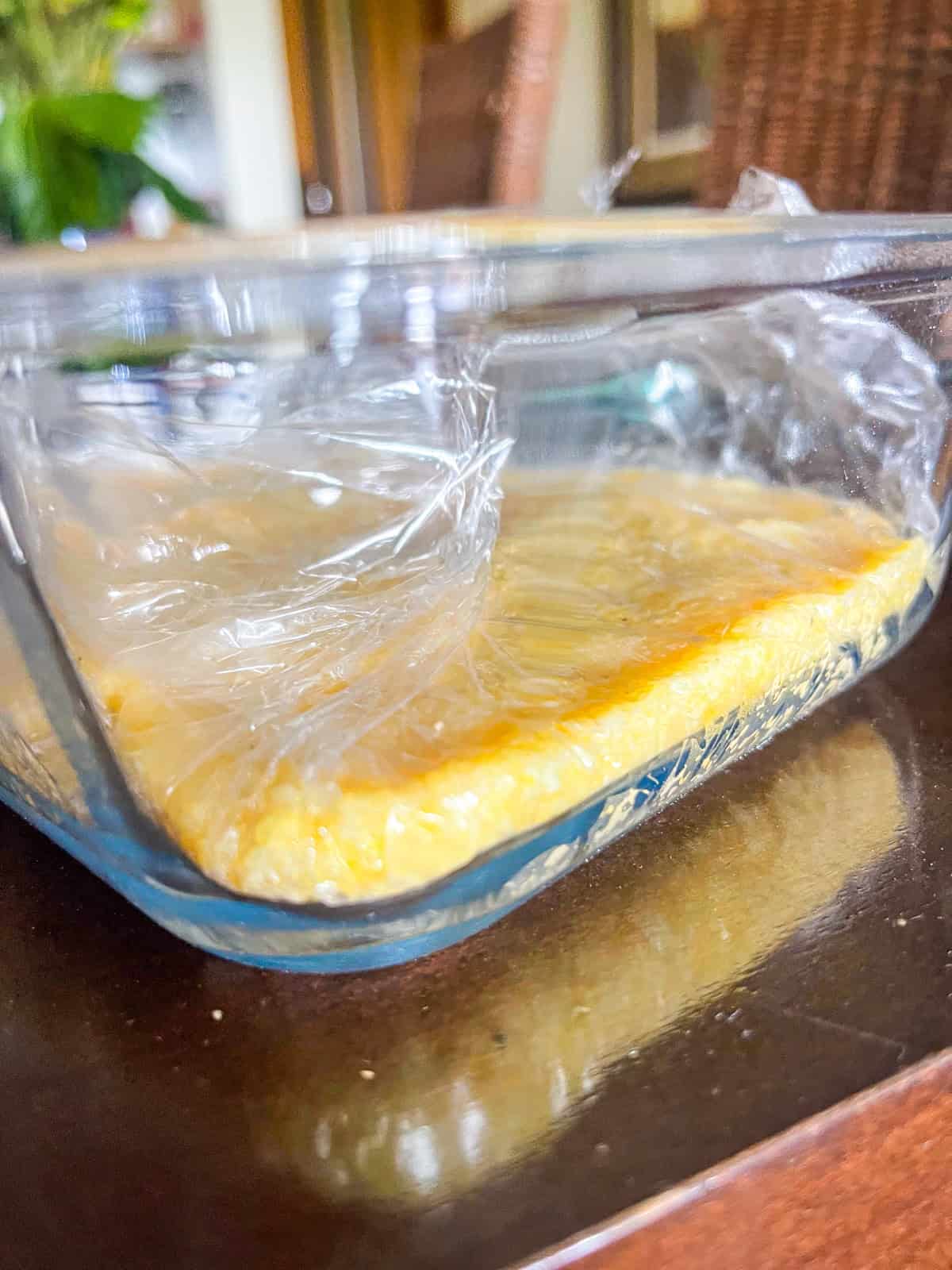 grits resting in a glass container.