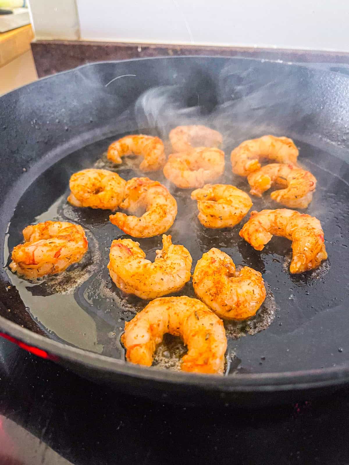 shrimp cooked in a skillet