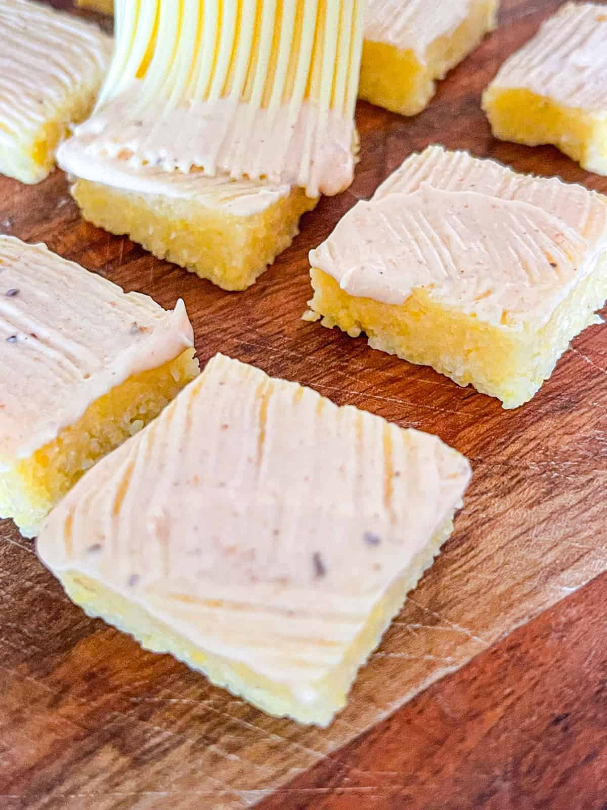 grits brushed with mayo with a brush.