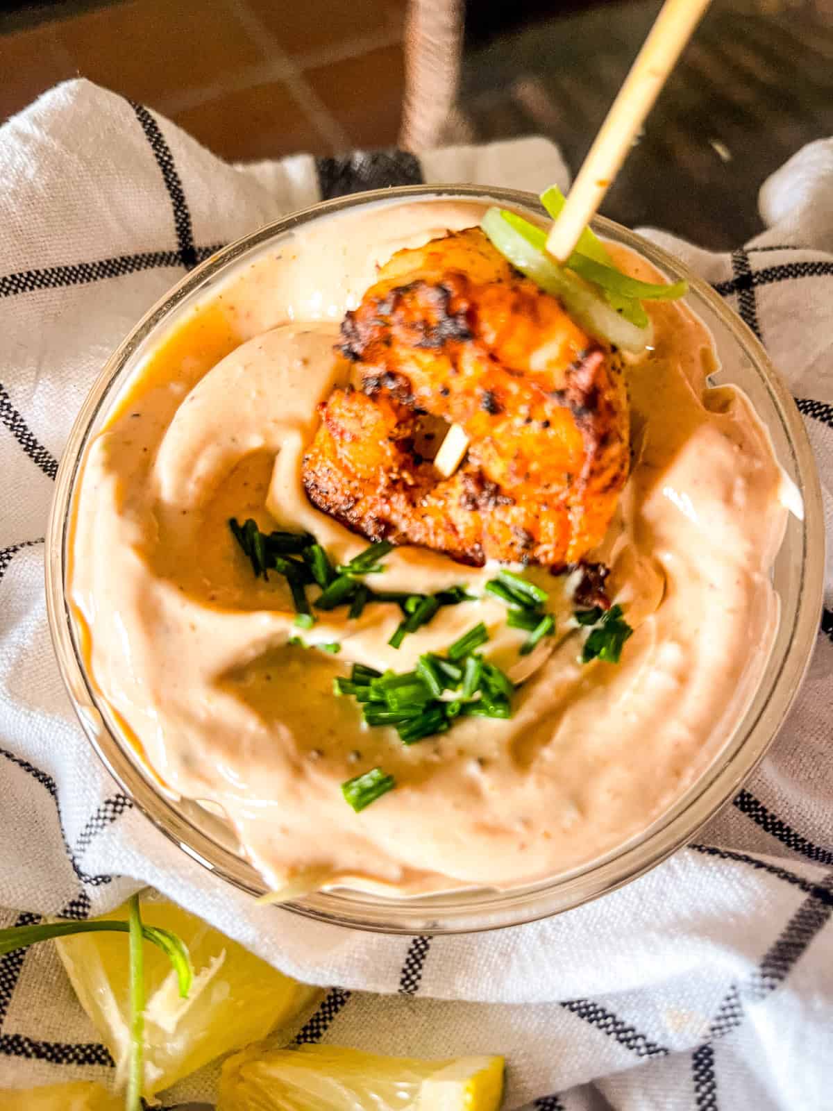 Shrimp dipped in aioli sauce