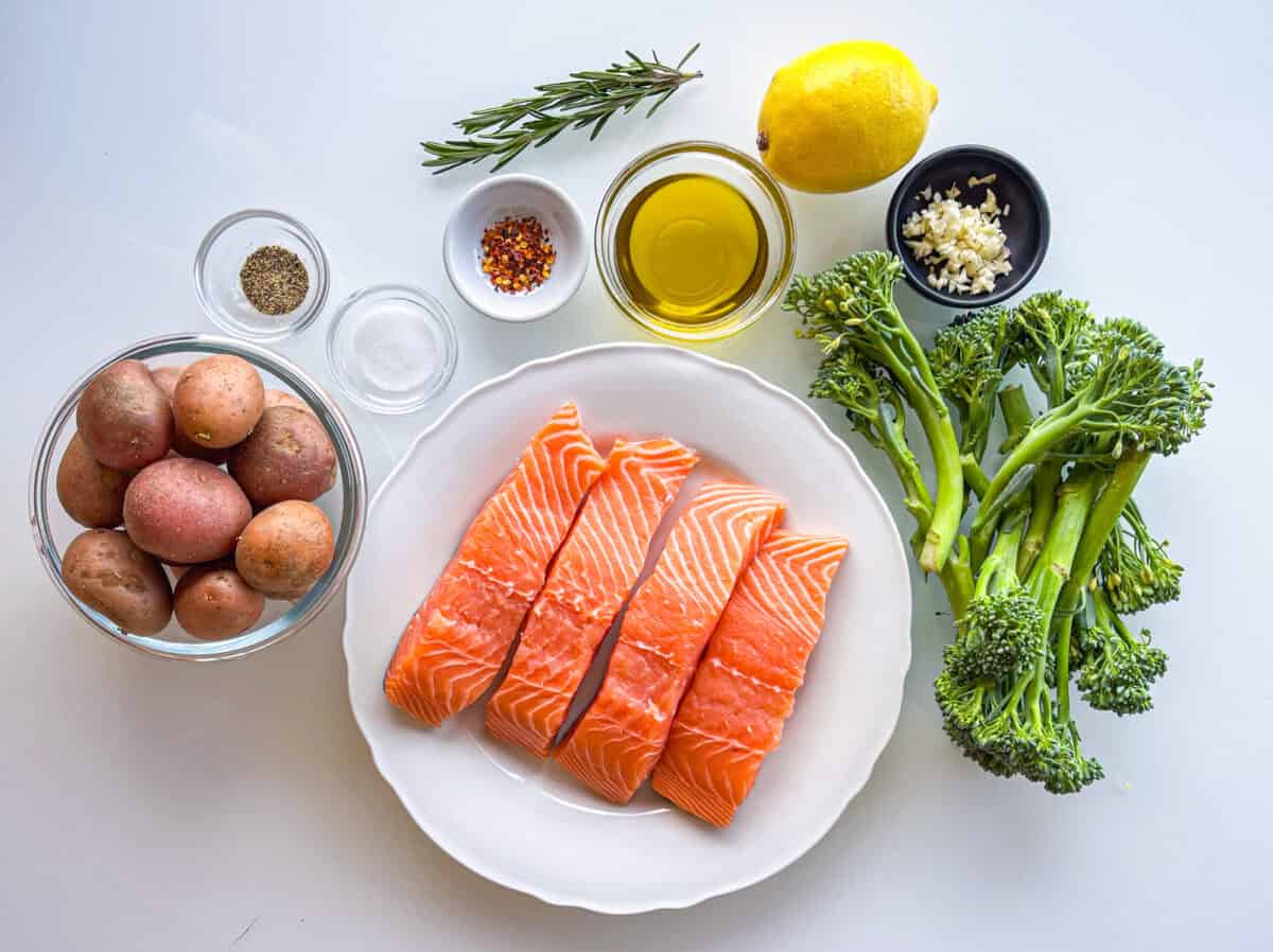 Ingredients for Salmon and Potatoes and Broccolini