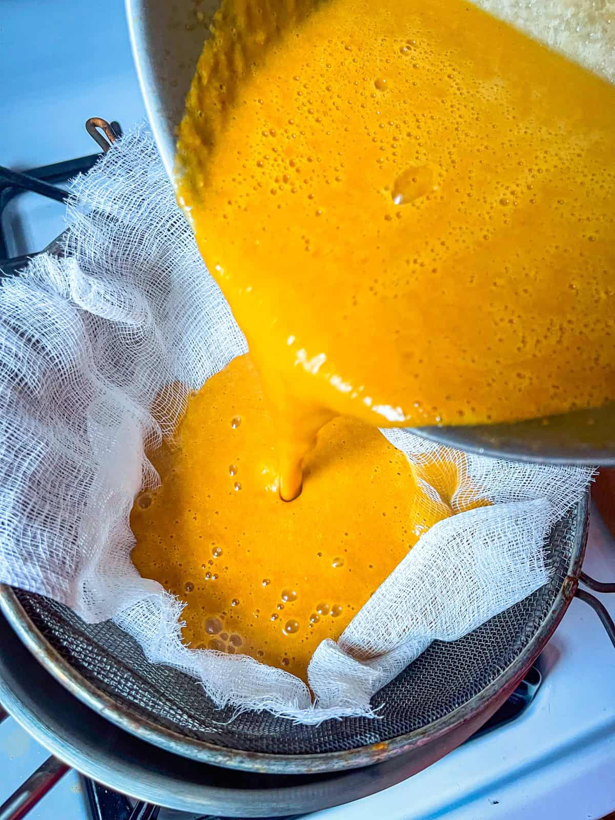 bisque poured through a cheese mesh cloth.