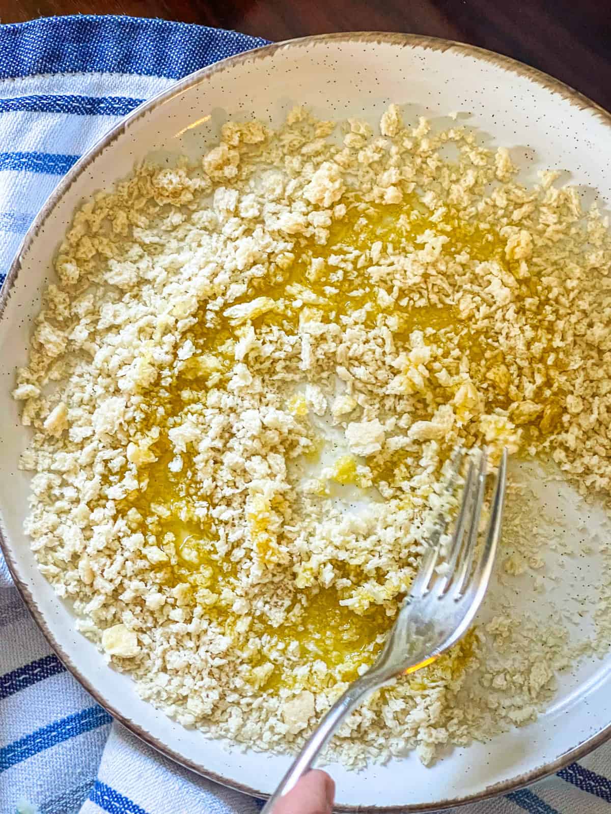 panko bread crumbs on a white plate.