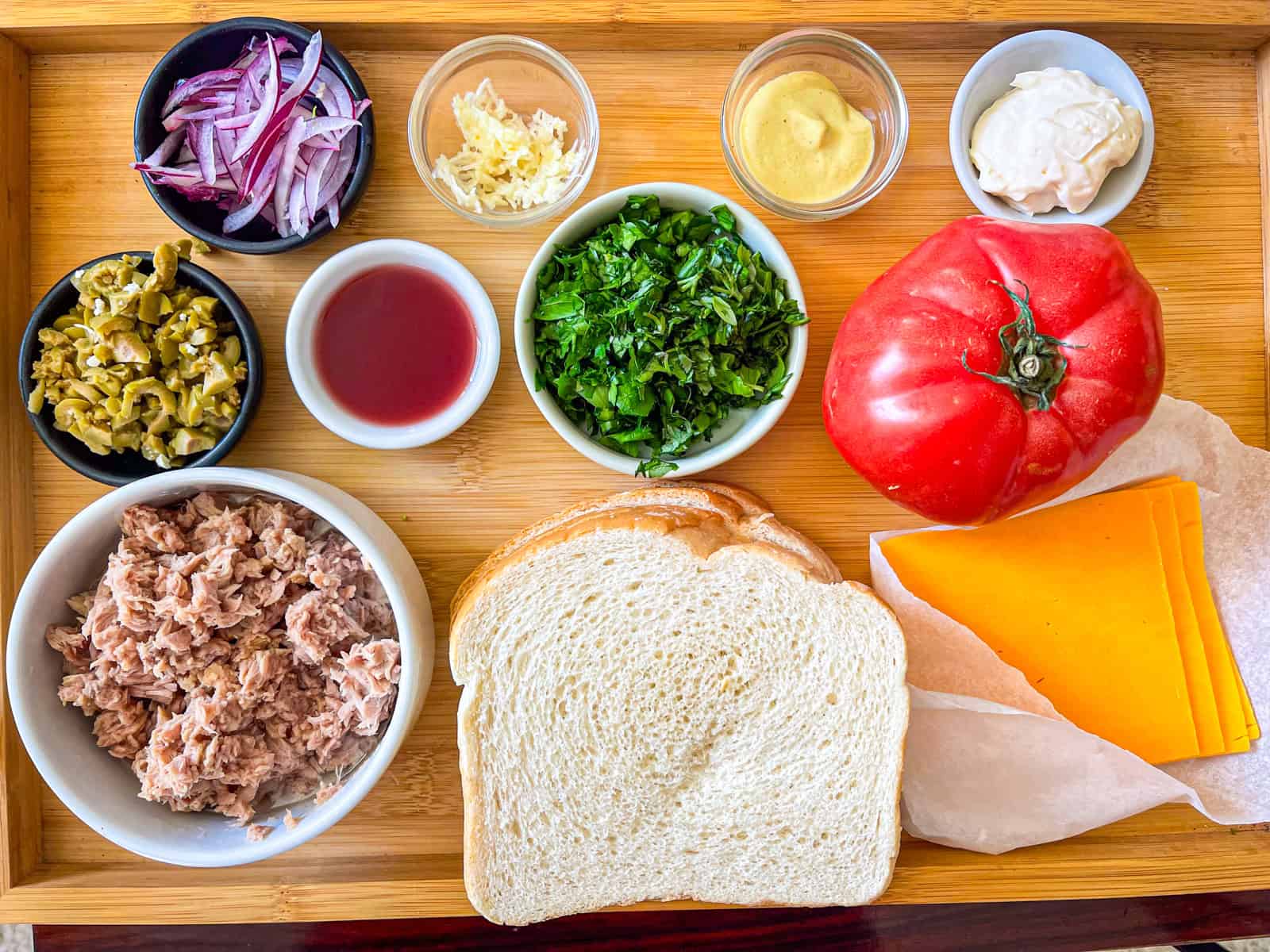 Ingredients for tuna melt.