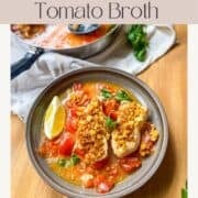 Poster of Poached fish in spicy tomato broth in a bowl and a pan.