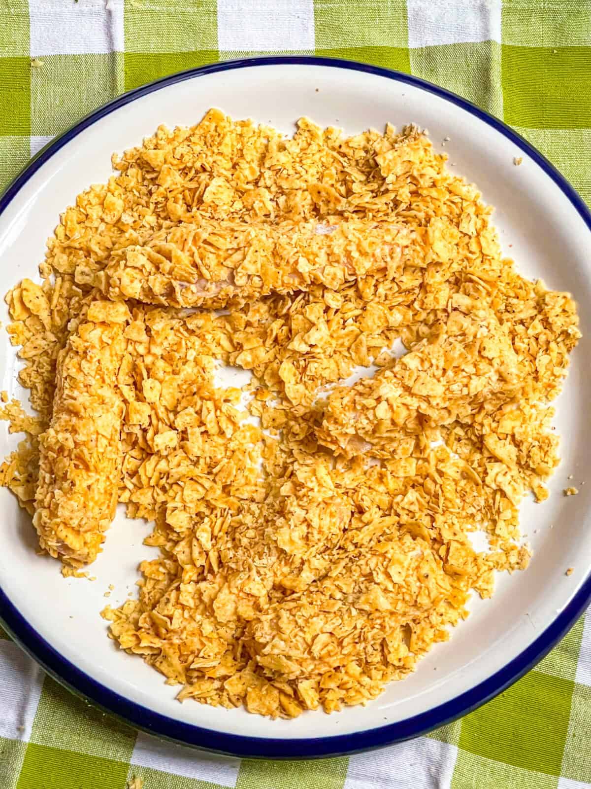 fish coated in crumbs.