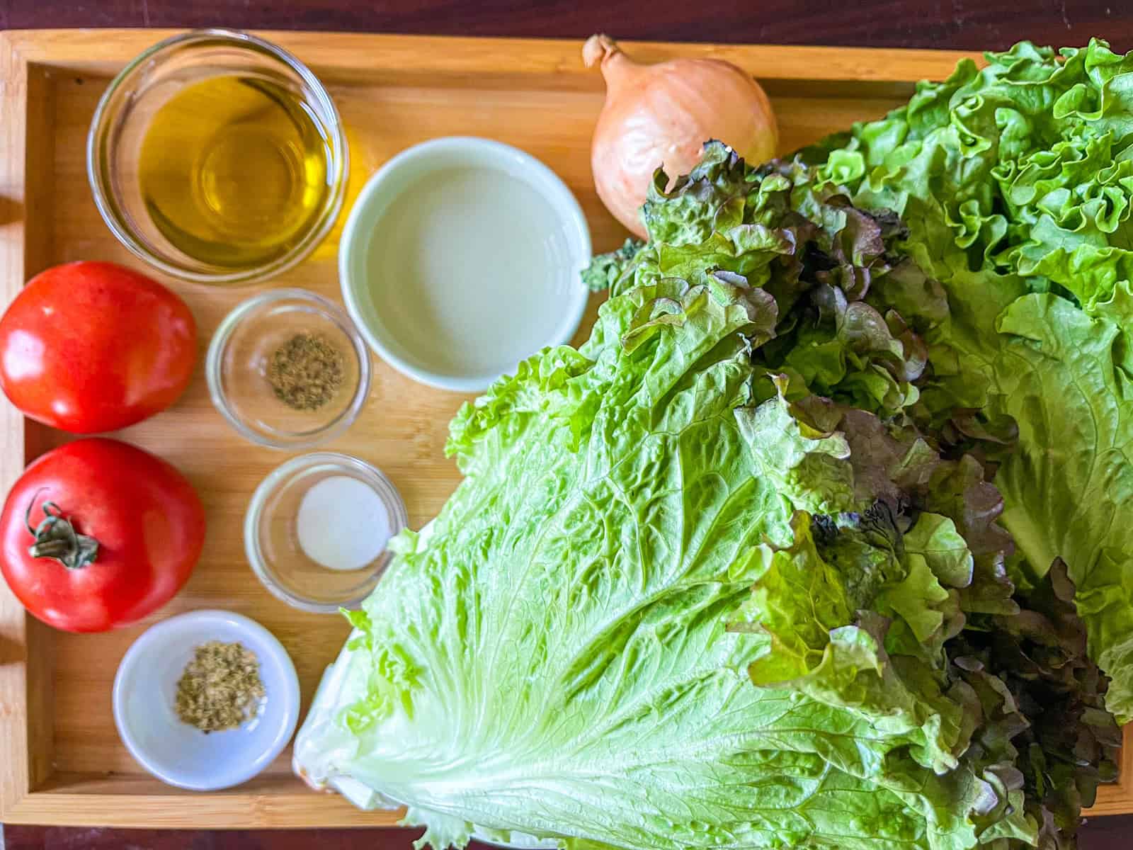 ingredients for salad on a tray
