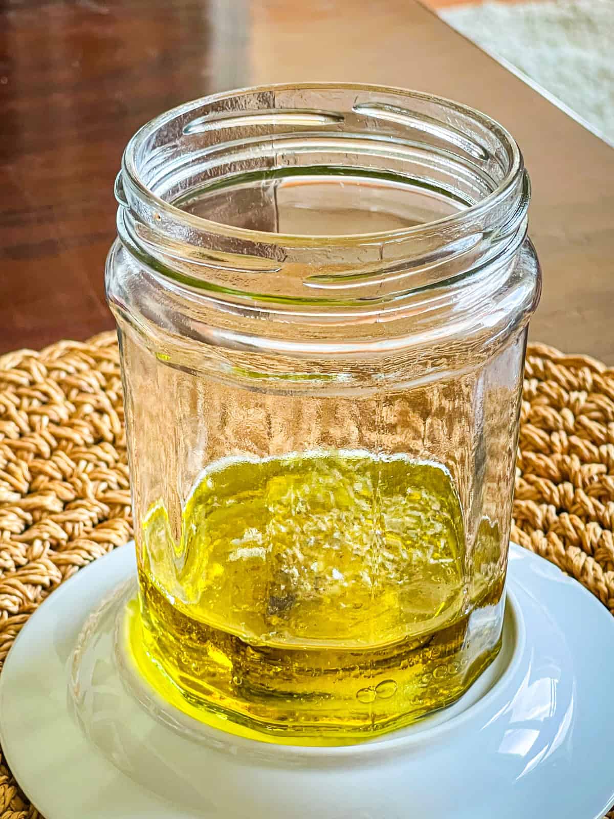 olive oil dressing in a jar.