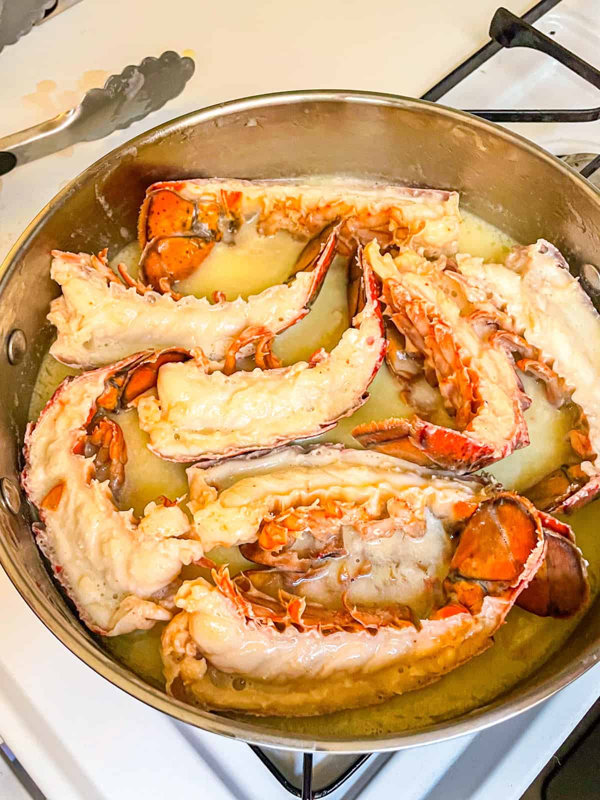 Lobster cooked in a skillet
