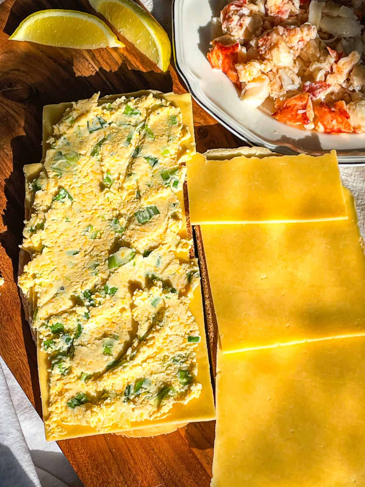 Cheesy mix and also gouda cheese laid out on two sourdough bread.