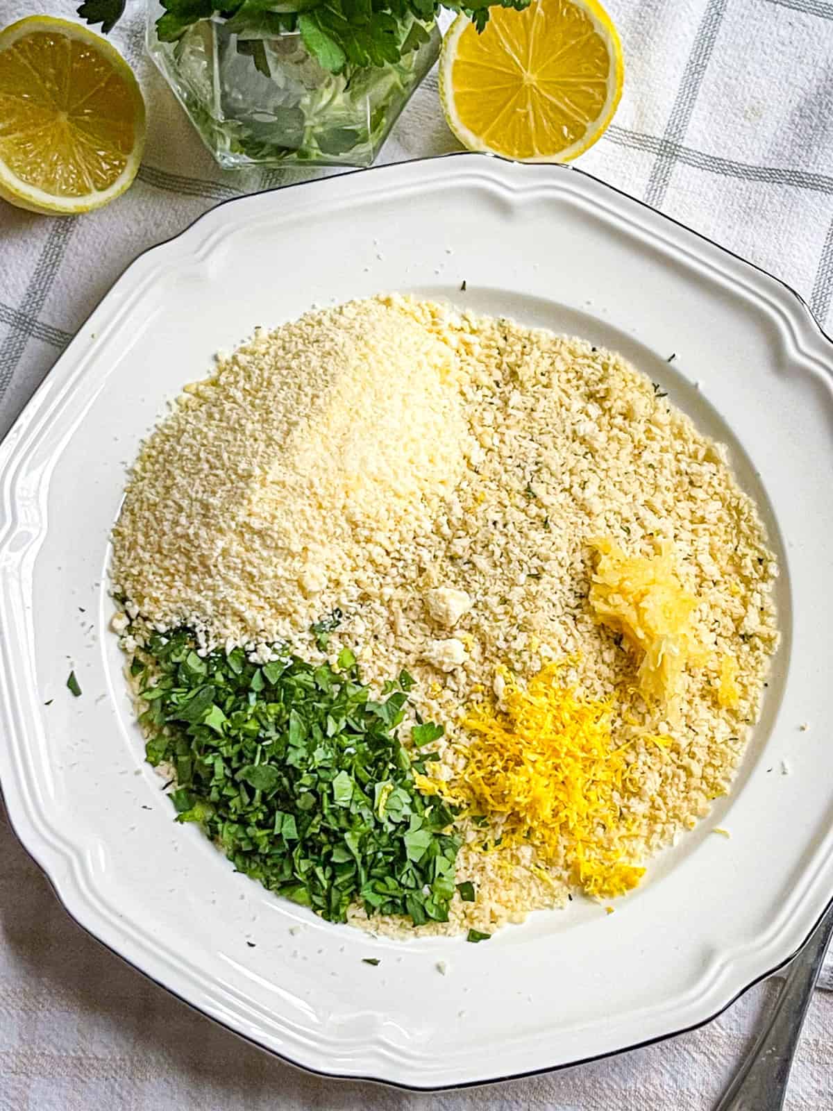 breadcrumb mix setup on a plate.