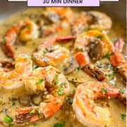 Shrimp Marsala in a skillet.