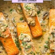 Salmon with Marsala Sauce in a skillet.