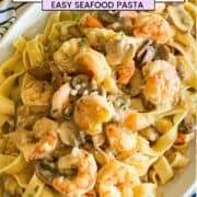 Shrimp pasta on a platter.