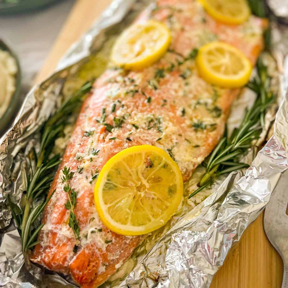 Baked Sockeye In Foil with lemons.