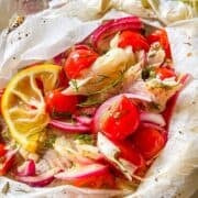 pollock en papilote in parchment.