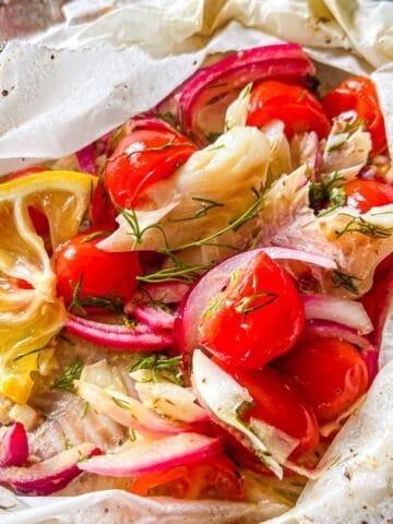 pollock en papilote in parchment.