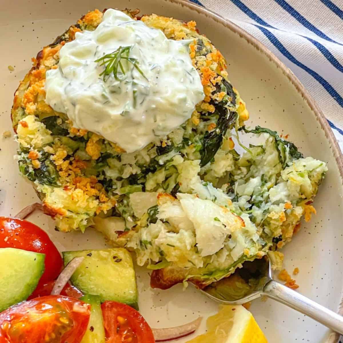 Air Fryer Fish Cakes with Spinach, Feta & Dill