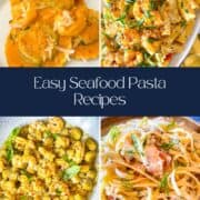 Collage of seafood pasta dishes.