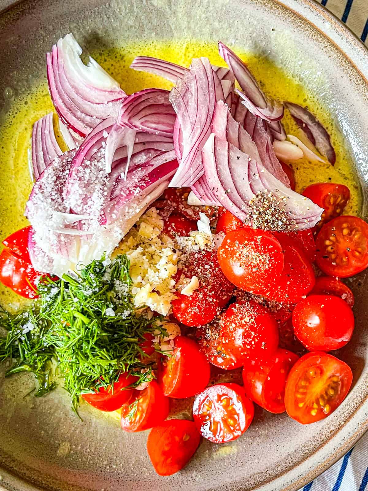 tomato and dill mixed with mustard sauce.