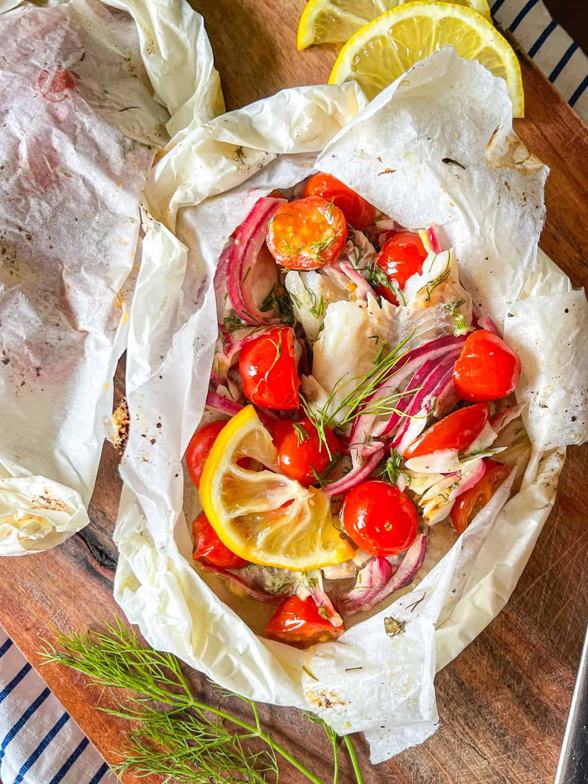 pollock en papilote in parchment.