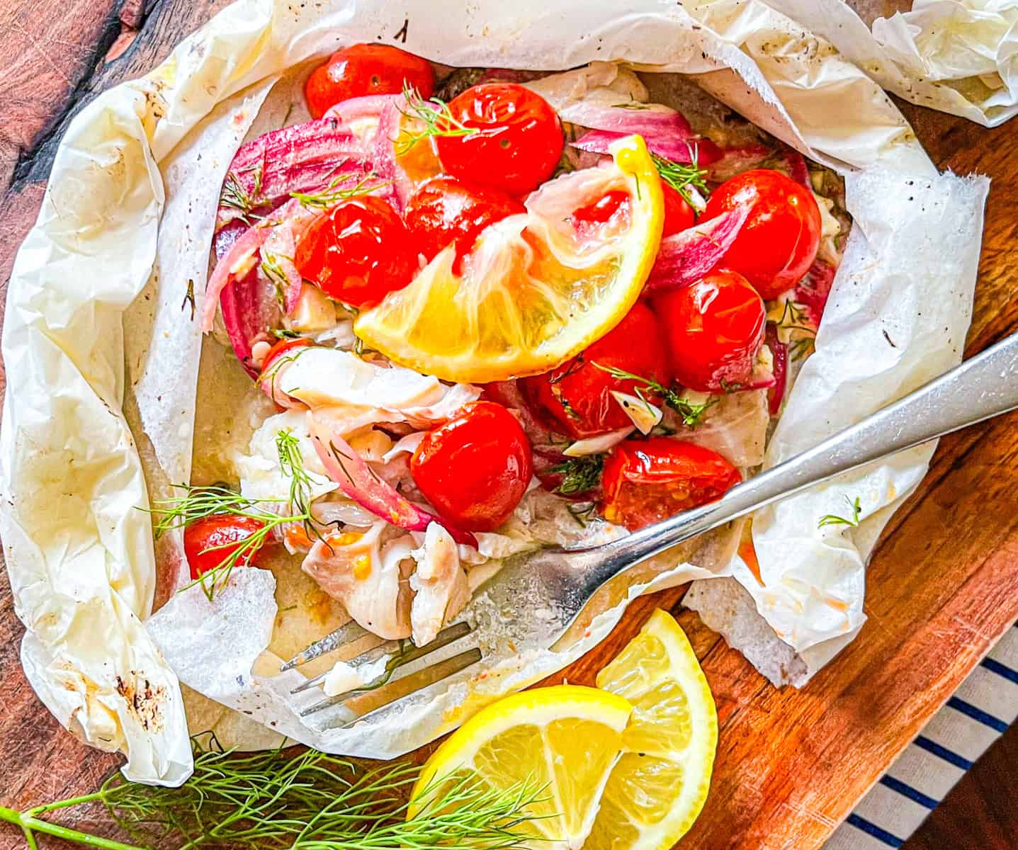 pollock en papillote in parchment.